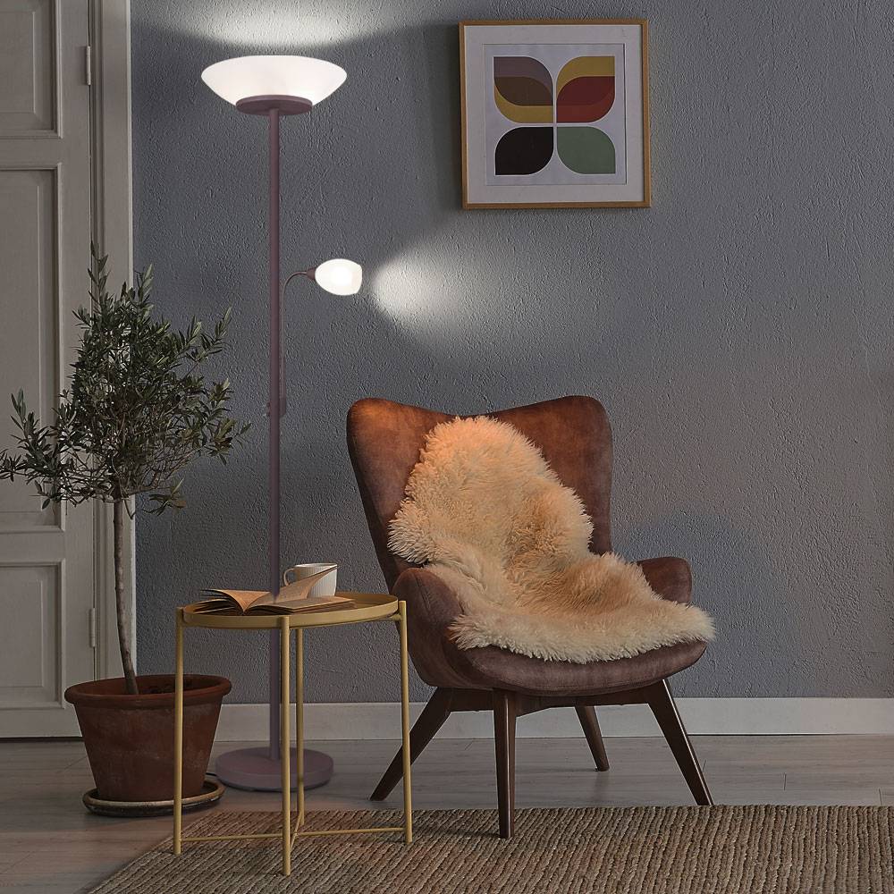 Stehleuchte Stehlampe Deckenfluter Innenleuchte Wohnzimmerlampe Leseleuchte flexibler Arm, getrennt schaltbar, Metall, Rost, Glas, weiß, DxH: 34x180