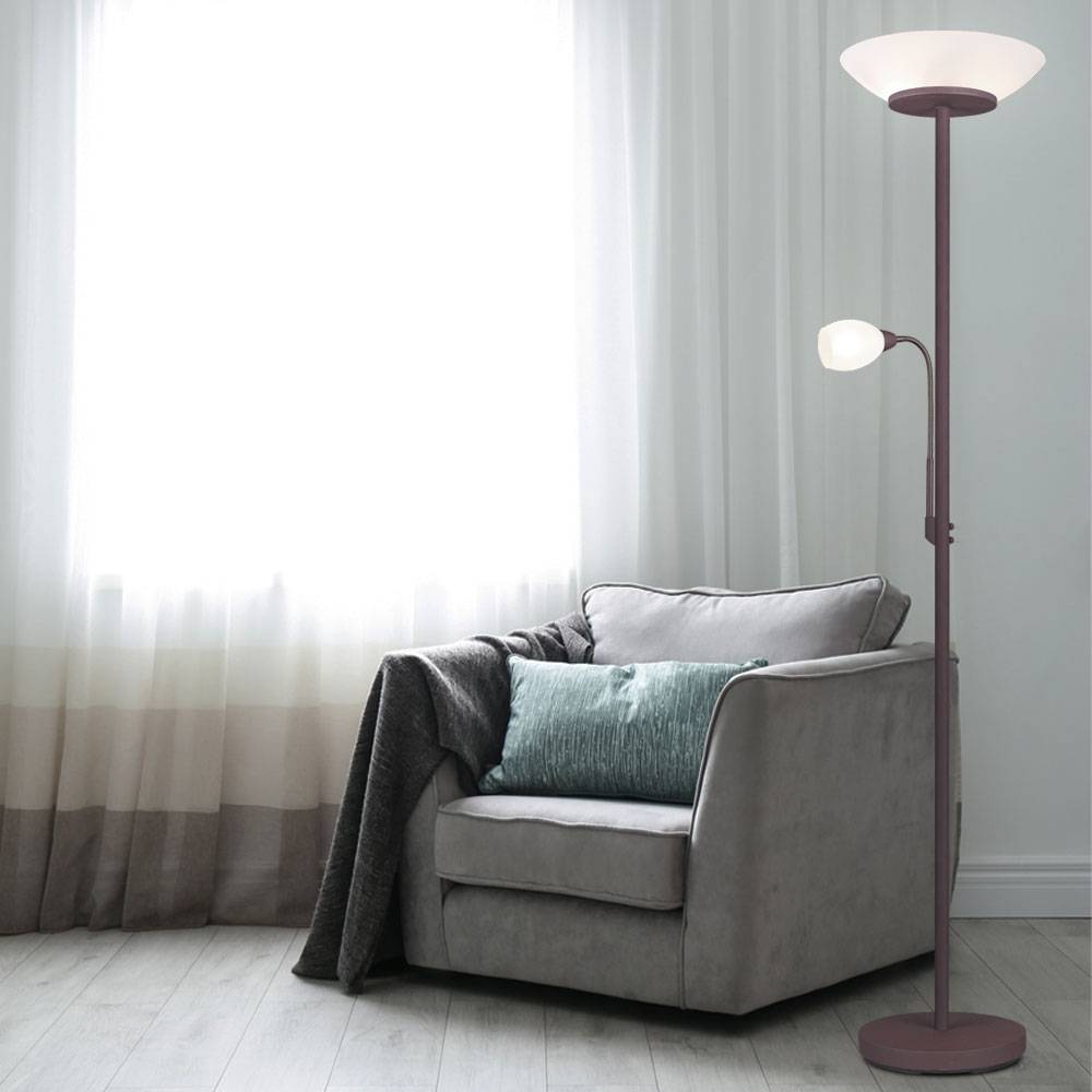 Stehleuchte Stehlampe Deckenfluter Innenleuchte Wohnzimmerlampe Leseleuchte flexibler Arm, getrennt schaltbar, Metall, Rost, Glas, weiß, DxH: 34x180