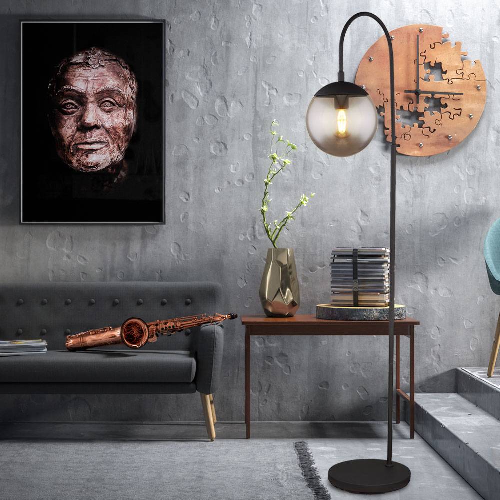 Stehlampe Stehleuchte Deckenfluter Wohnzimmerleuchte Bogenlampe mit Schalter, rauchiges Glas, 1x E27, LxBxH 39 x 25 x 150 cm