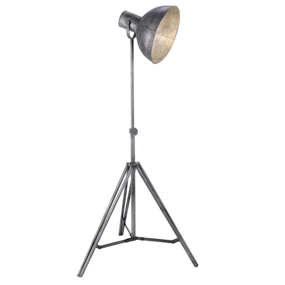 Stehleuchte höhenverstellbar Retro Scheinwerfer Standleuchte silber grau, beweglicher Strahler, 1x E27, LxBxH 70x70x220 cm