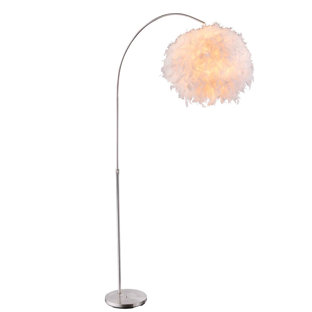 Stehleuchte höhenverstellbar Bogenleuchte mit Federn Stehlampe Fernbedienung dimmbar, silber weiß, RGB LED 8,5W 806Lm warmweiß, BxH 96x141-196 cm