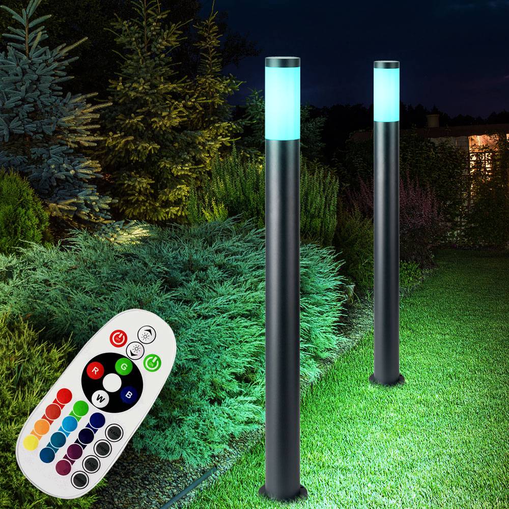 Außen Standleuchte RGB LED Stehlampe Farbwechsler dimmbar Außenstehlampe Edelstahl Säule, mit Fernbedienung, Höhe 110 cm