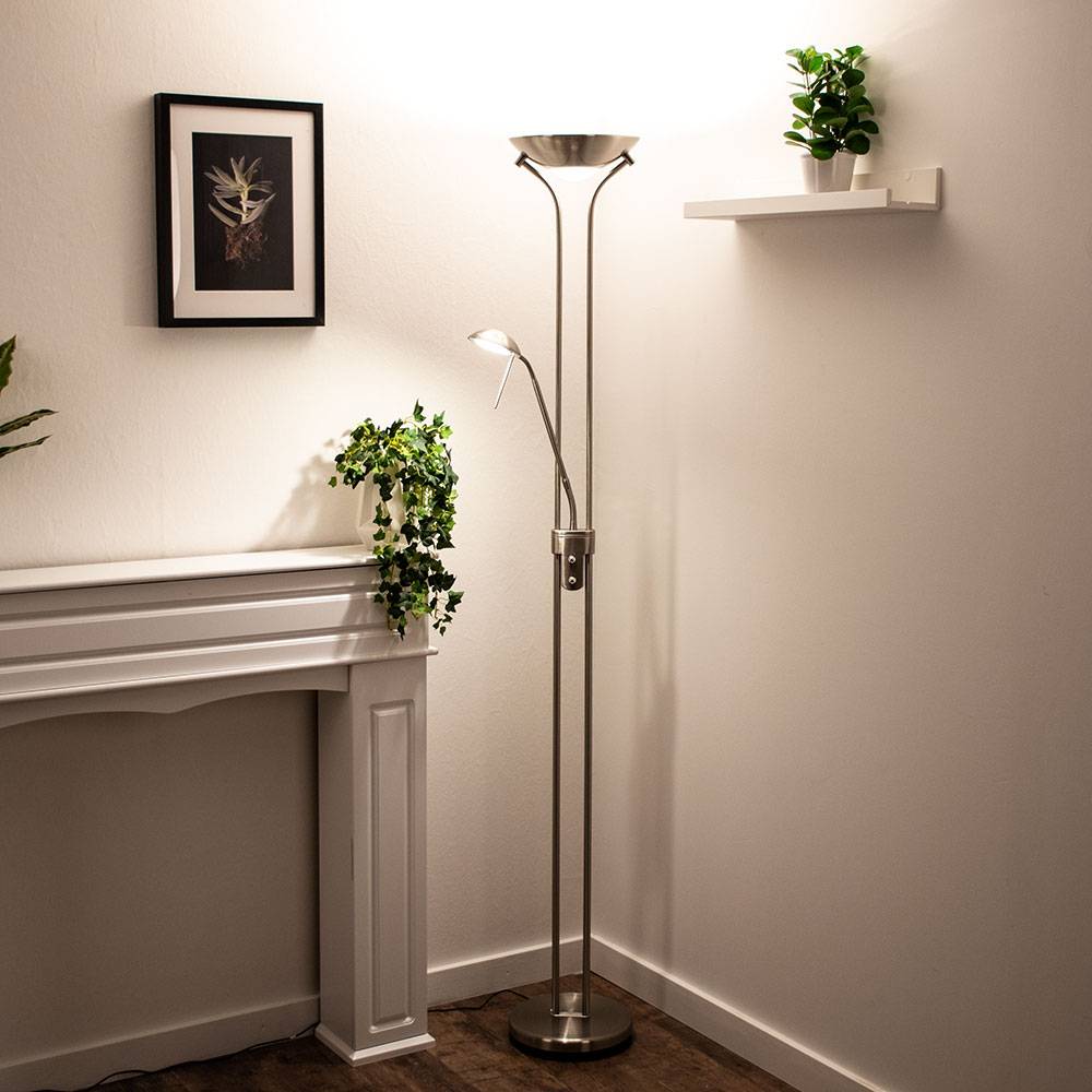 Deckenfluter LED Stehlampe dimmbar Wohnzimmerlampe Standlampe mit Leselampe flexibel, 1x 16W 1x 1440lm, 1x 4,5W 1x 360lm warmweiß, DxH 25,5x180 cm