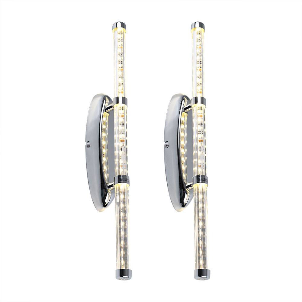 Wandleuchte Lampe Spiegelleuchte Schlafzimmerlampe Wohnzimmer, Rohförmig Chrom klar, 1x LED 10W 700Lm 3200K, HxB 50x7 cm, 2er Set