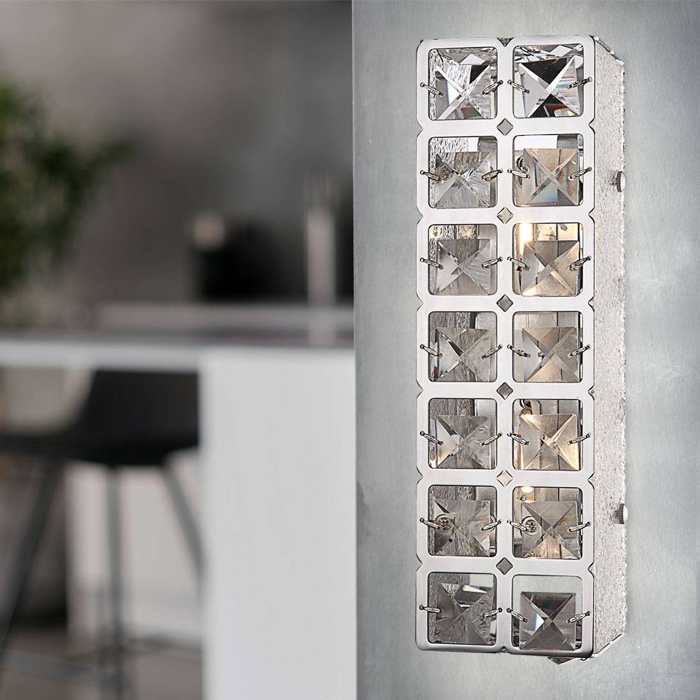 Wandlampe Kristallleuchte LED Wohnzimmerlampe Wandleuchte chrom 2x 5W 2x 400lm warmweiß, LxH 29 x 9 cm, 2er Set