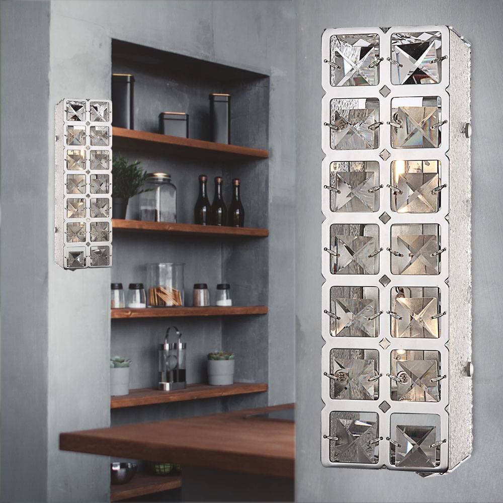 Wandlampe Kristallleuchte LED Wohnzimmerlampe Wandleuchte chrom 2x 5W 2x 400lm warmweiß, LxH 29 x 9 cm, 2er Set