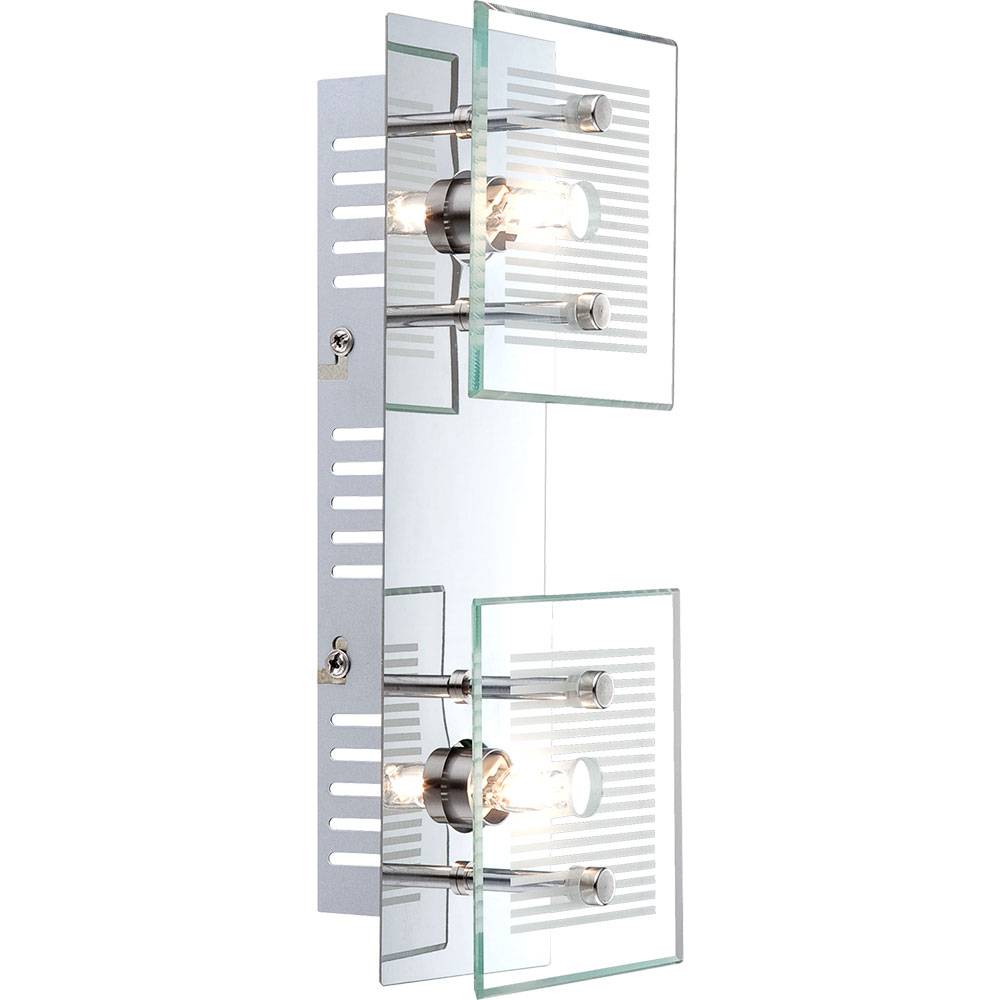 Wandlampe Wandleuchte Spotlampe Spotleuchte Flurleuchte, 2 Flammig, Glasplatte weiß gestreift Chrom, 2x LED 350Lm 3000K warmweiß, LxBxH 25x10x7,5cm
