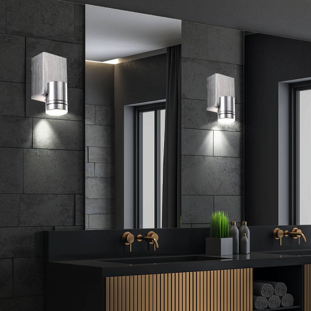 Wandleuchte Aluminium Flurleuchte Wand silber Wandstrahler Wohnzimmer, Alu gebürstet, LED 1W 80Lm warmweiß, 2er Set