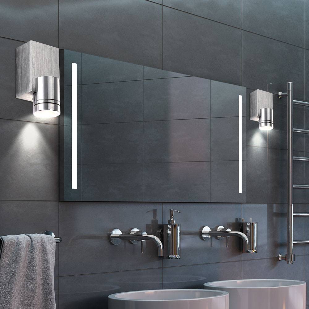 Wandleuchte Aluminium Flurleuchte Wand silber Wandstrahler Wohnzimmer, Alu gebürstet, LED 1W 80Lm warmweiß, 2er Set