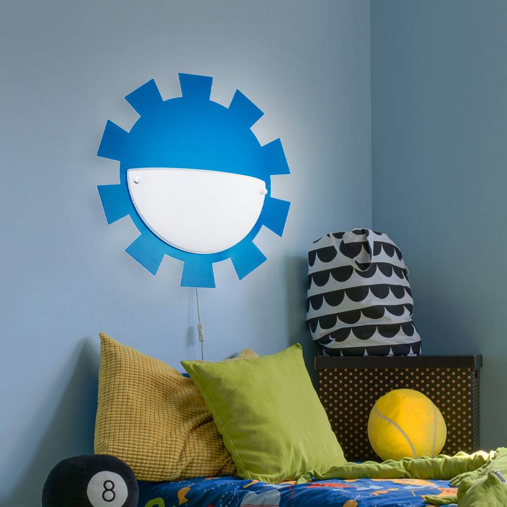 Kinderzimmerleuchte Spielzimmerlampe Wandleuchte Wandlampe Kinderleuchte, Fernbedienung dimmbar Memory Stahl Glas weiß blau, 1x RGB LED 3,5W 200Lm