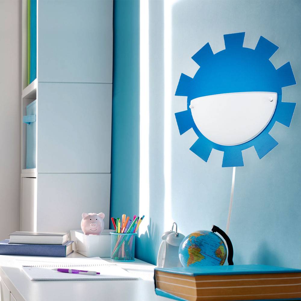 Kinderzimmerleuchte Spielzimmerlampe Wandleuchte Wandlampe Kinderleuchte, Fernbedienung dimmbar Memory Stahl Glas weiß blau, 1x RGB LED 3,5W 200Lm