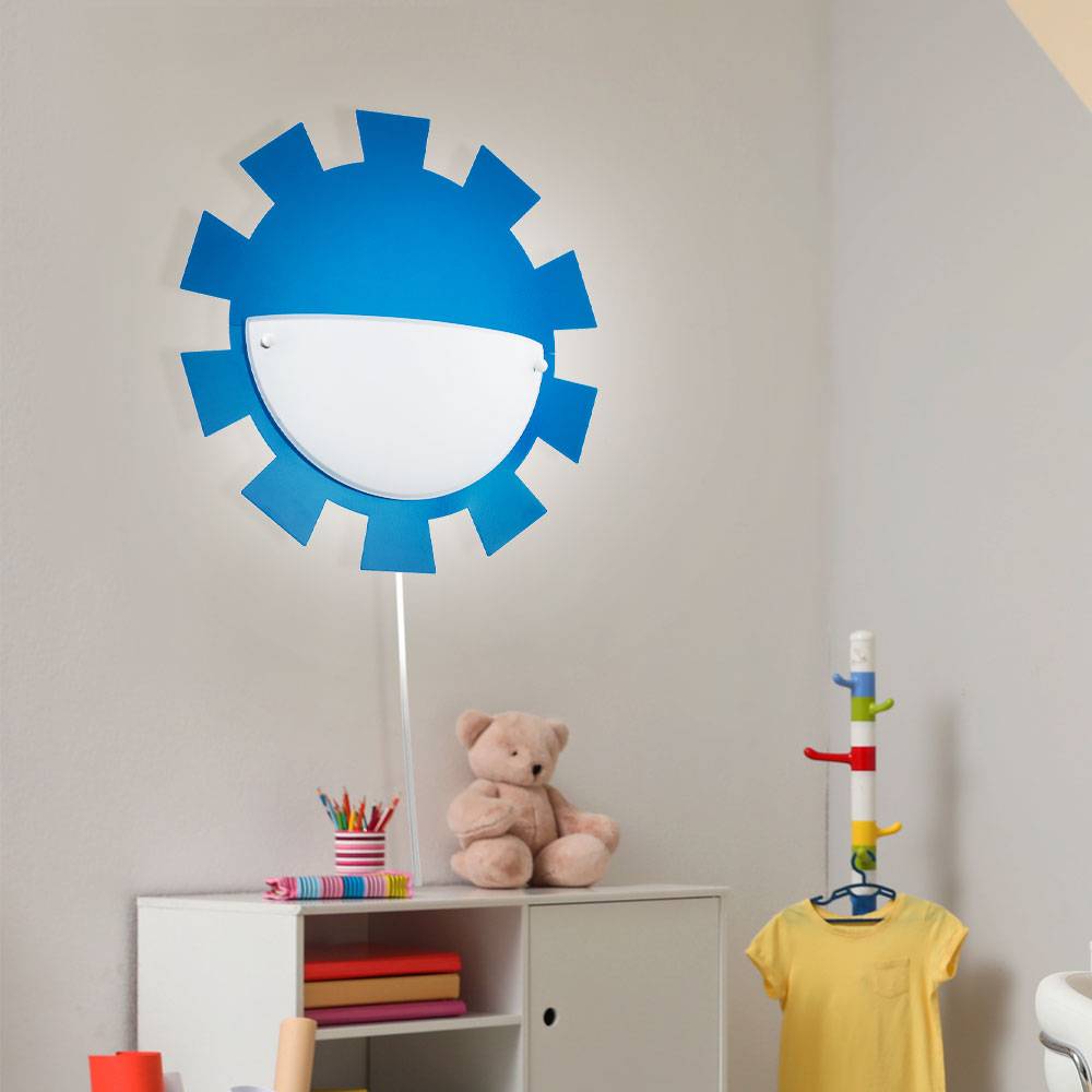 Kinderzimmerleuchte Spielzimmerlampe Wandleuchte Wandlampe Kinderleuchte, Fernbedienung dimmbar Memory Stahl Glas weiß blau, 1x RGB LED 3,5W 200Lm