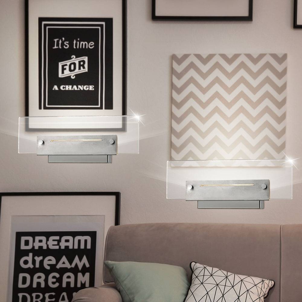 Wandleuchte Chrom Schlafzimmer Wohnzimmerleuchte LED Wandlampe Modern, mit Schalter, Acryl klar, 2x 3W 300lm warmweiß, LxBxH 26x11x5,5 cm, 2er Set