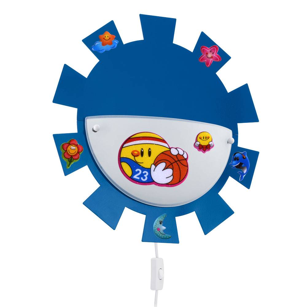 Kinderzimmerleuchte Spielzimmerlampe Wandleuchte Wandlampe Kinderleuchte, Fernbedienung dimmbar Memory Sticker Stahl Glas weiß blau, 1x RGB LED 3,5W