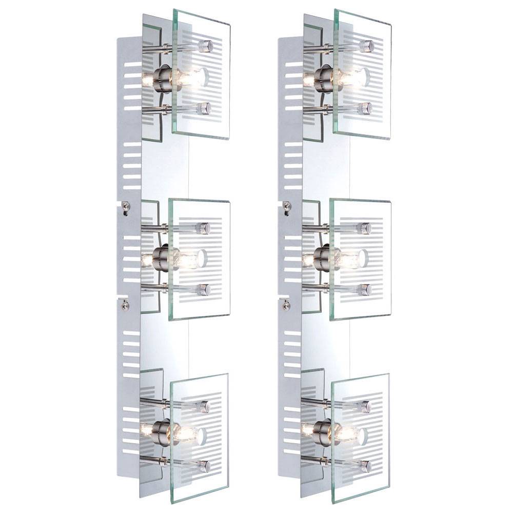 Wandlampe Wandleuchte Wohnzimmerlampe Wohnzimmerleuchte Schlafzimmerlampe, 3 Flammig, Chrom Glasplatte weiß, G9 Fassungen, LxBxH 40x10x7,5cm, 2er