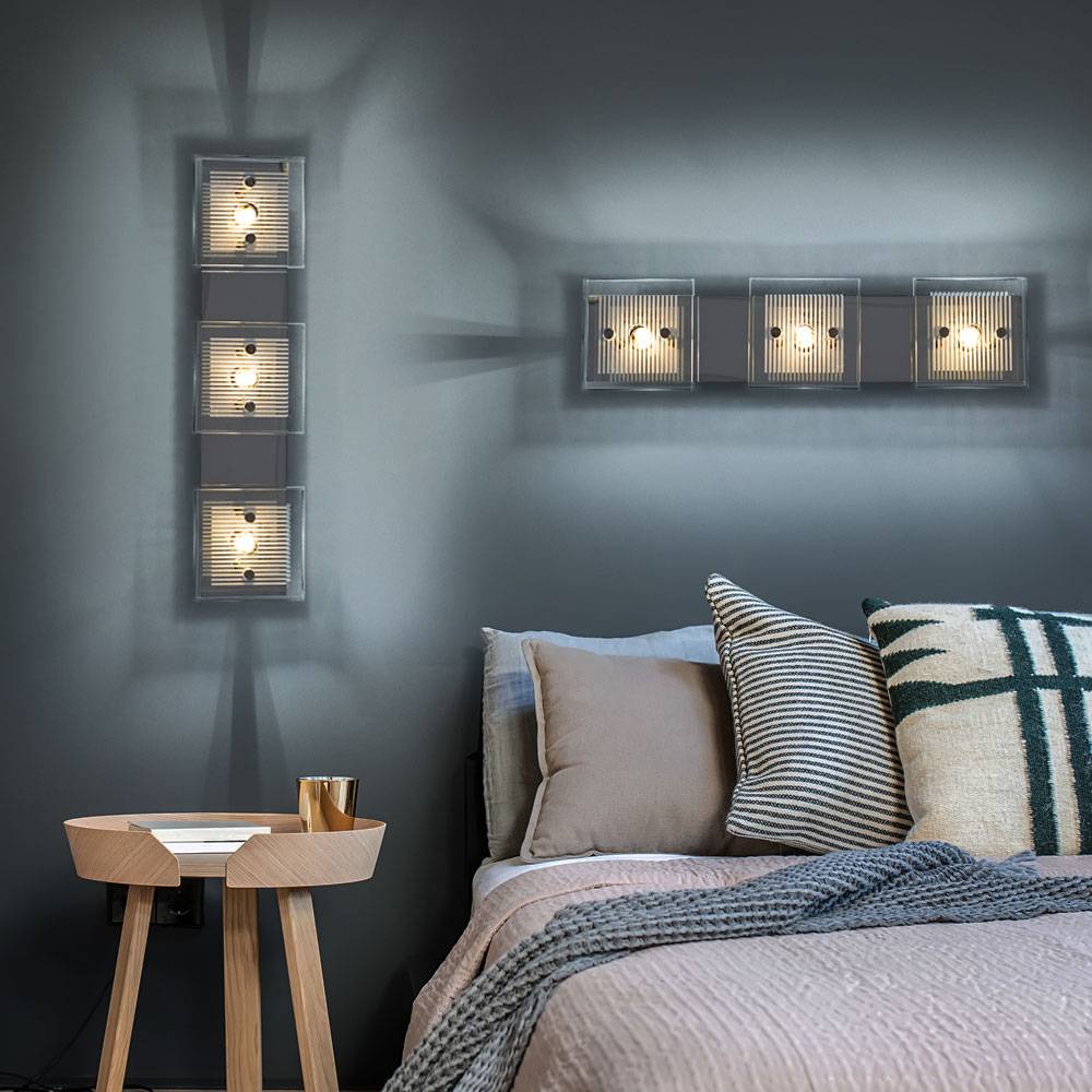 Wandlampe Wandleuchte Wohnzimmerlampe Wohnzimmerleuchte Schlafzimmerlampe, 3 Flammig, Chrom Glasplatte weiß, G9 Fassungen, LxBxH 40x10x7,5cm, 2er