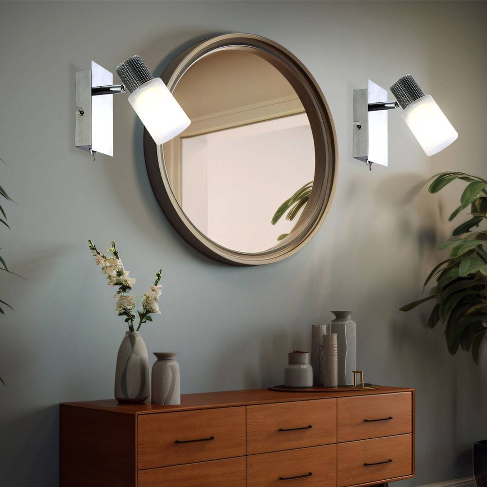 Wandleuchte Wohnzimmerlampe Schlafzimmerleuchte LED Wandlampe chrom Leseleuchte, mit beweglichem Spot, Alabaster Optik, 5W 300lm 3200K, LxBxH