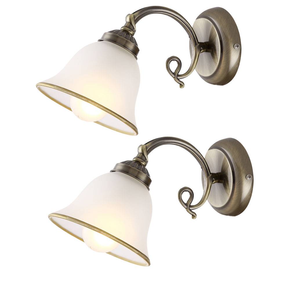 2er Set Wand Leuchten Wohn Zimmer Glas Lese Beleuchtung satiniert Alt Messing Dielen Lampen