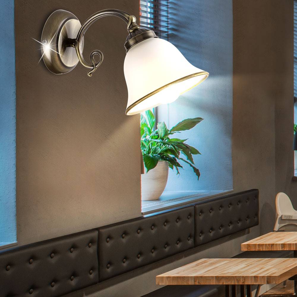 2er Set Wand Leuchten Wohn Zimmer Glas Lese Beleuchtung satiniert Alt Messing Dielen Lampen