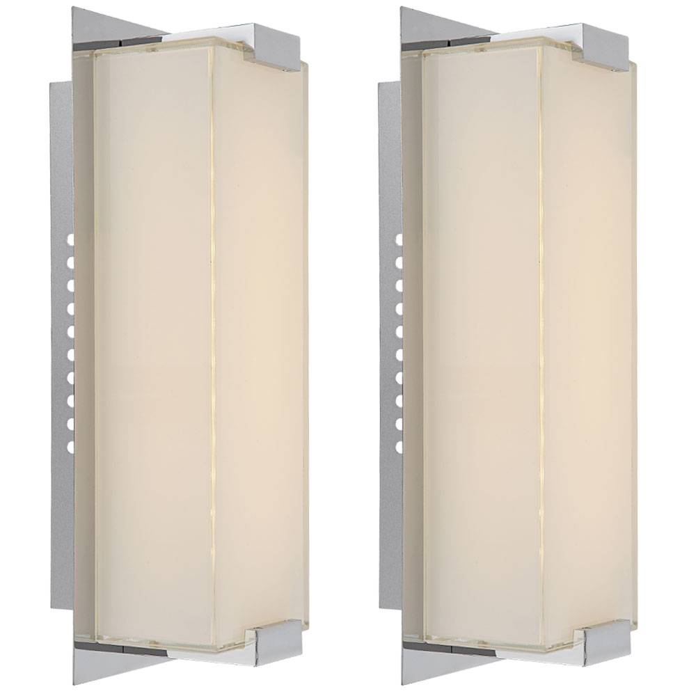 Wandleuchte LED Flurlampe Treppenhausleuchte Chrom Wandlampe Schlafzimmer, Glas satiniert. 6W 470lm warmweiß, BxH 11x28 m, 2er Set