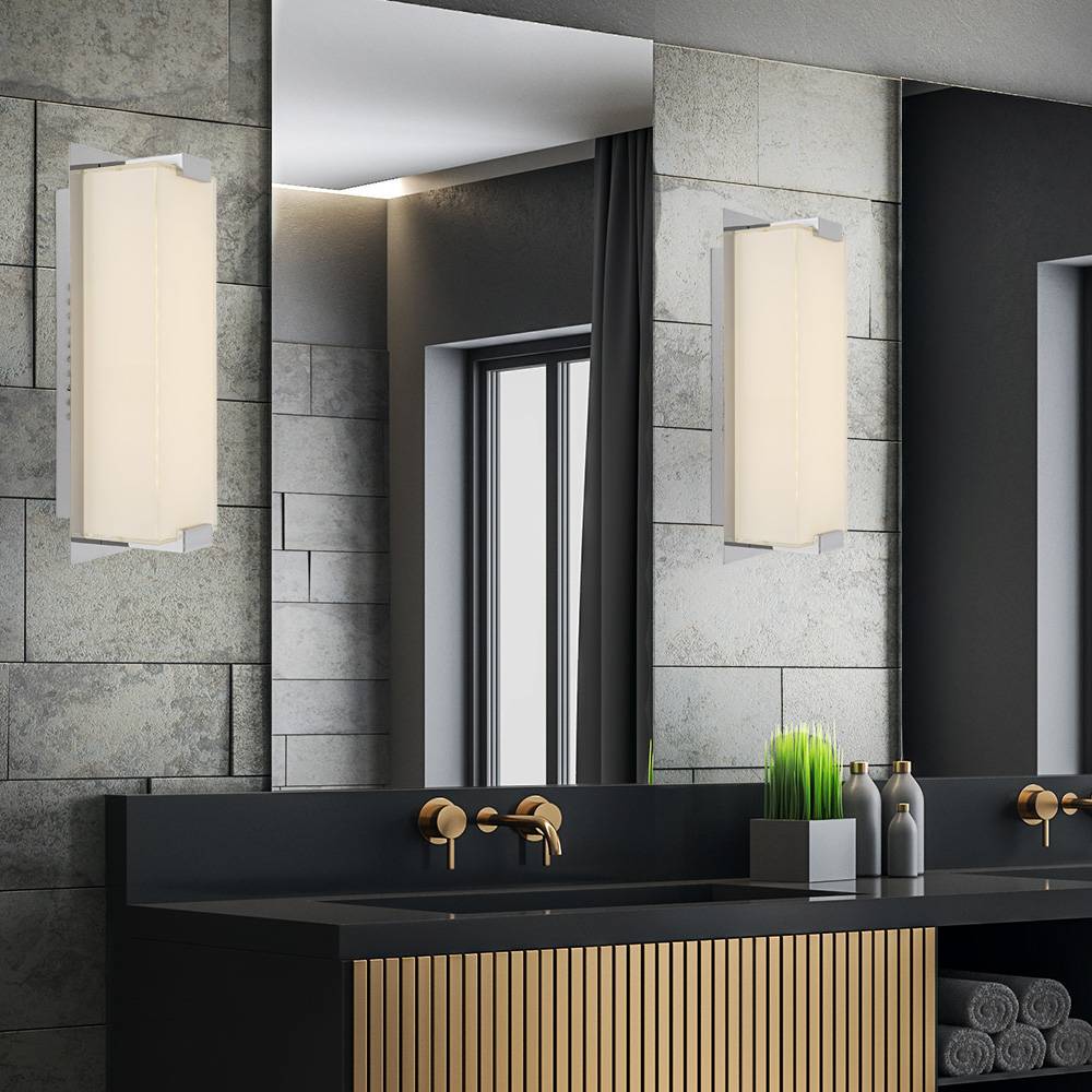 Wandleuchte LED Flurlampe Treppenhausleuchte Chrom Wandlampe Schlafzimmer, Glas satiniert. 6W 470lm warmweiß, BxH 11x28 m, 2er Set