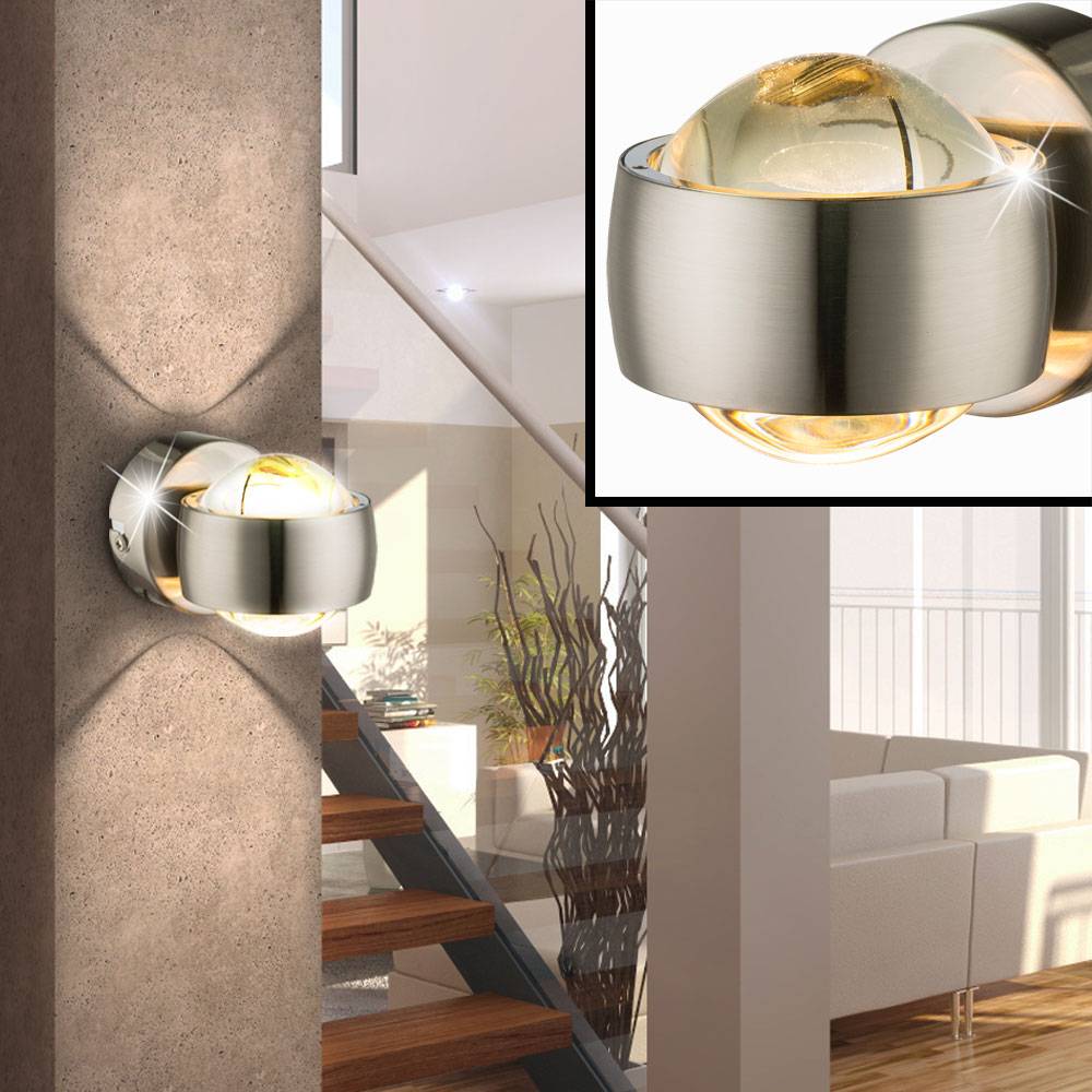 2er Set LED Wand Beleuchtungen UP DOWN Strahler Glas Kugel Lampen Leuchten