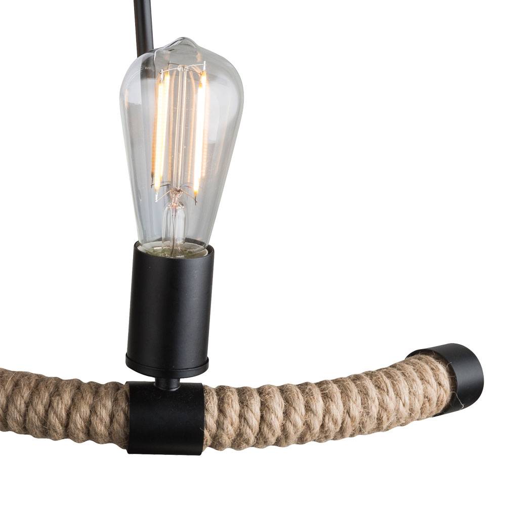 Wandleuchte Hanfseil Retro Wohnzimmerlampe 2 Flammig Wandlampe schwarz, 2x E27 Fassungen, BxHxT 40x35x20 cm