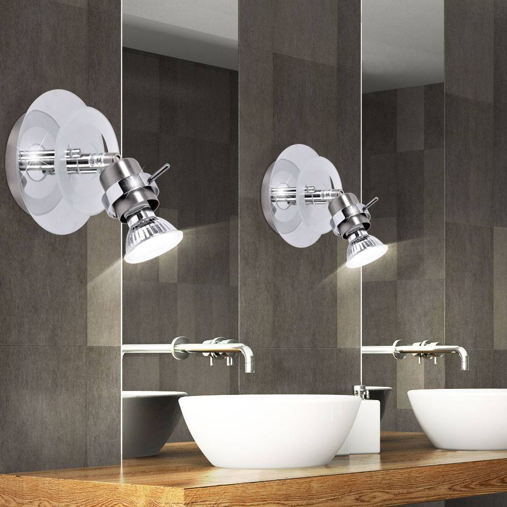 Wandlampe Wandleuchte Glas chrom Wohnzimmerleuchte mit beweglichem Spot satiniert, Metall silber, 1x GU10, DxT 12x15 cm