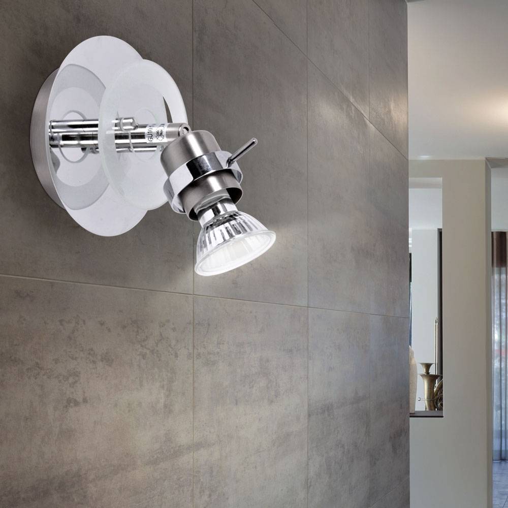 Wandlampe Wandleuchte Glas chrom Wohnzimmerleuchte mit beweglichem Spot satiniert, Metall silber, 1x GU10, DxT 12x15 cm