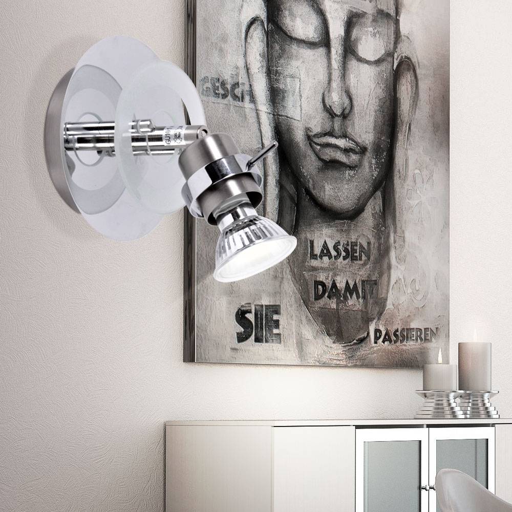 Wandlampe Wandleuchte Glas chrom Wohnzimmerleuchte mit beweglichem Spot satiniert, Metall silber, 1x GU10, DxT 12x15 cm