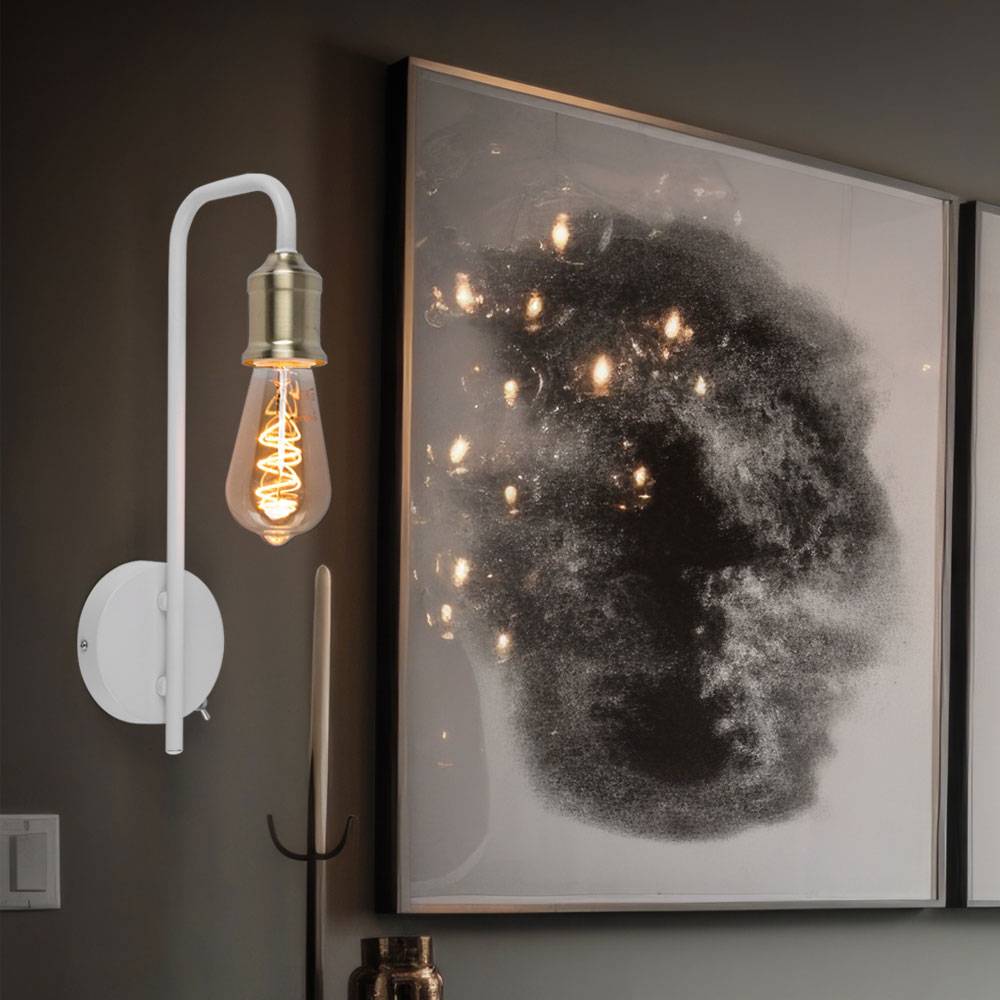 Wandlampe weiß messing Retro LED Wandleuchte Leselampe Schlafzimmerlampe, 7W 720lm warmweiß, BxH 10,5 x36 cm