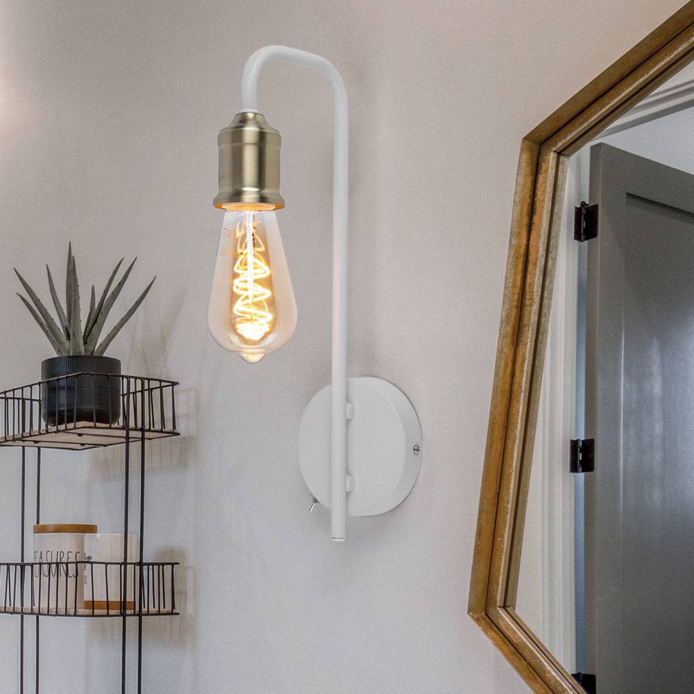 Wandlampe weiß messing Retro LED Wandleuchte Leselampe Schlafzimmerlampe, 7W 720lm warmweiß, BxH 10,5 x36 cm