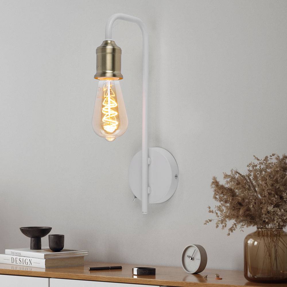 Wandlampe weiß messing Retro LED Wandleuchte Leselampe Schlafzimmerlampe, 7W 720lm warmweiß, BxH 10,5 x36 cm