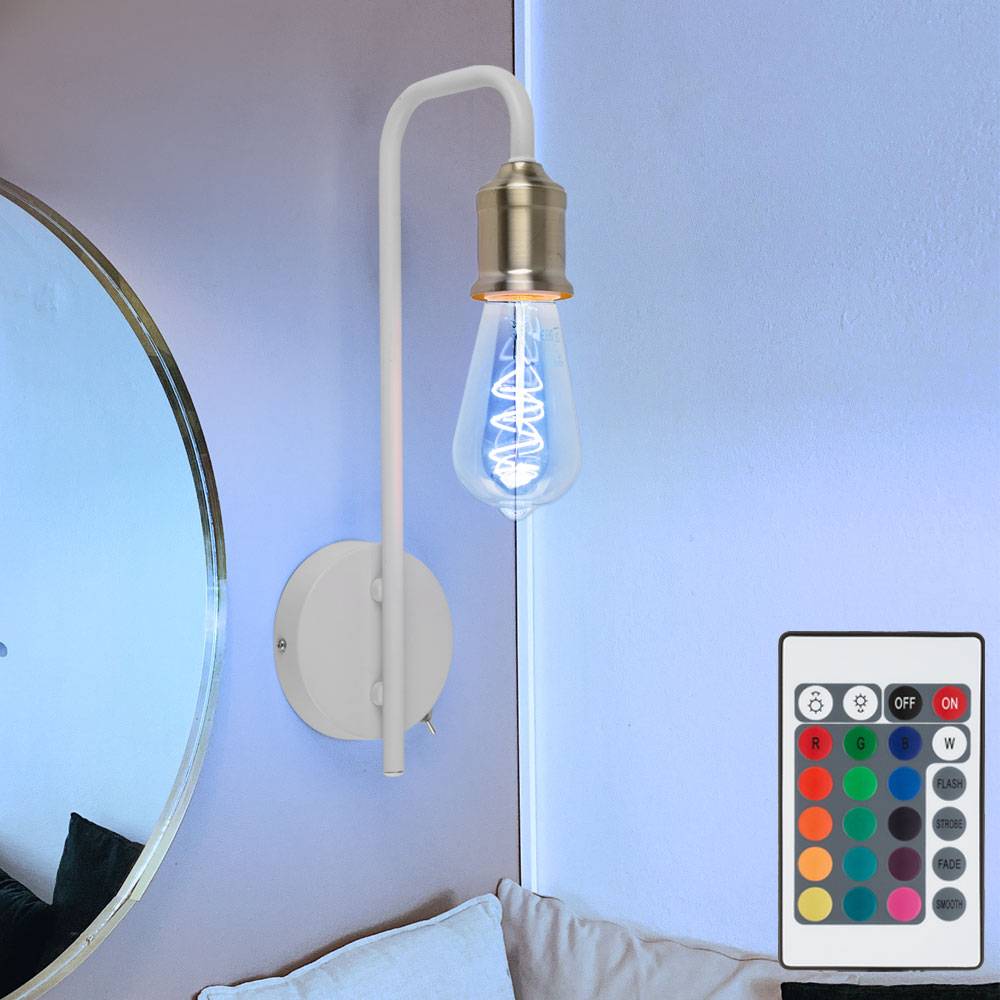 Retro Wand Lampe weiß Wohn Zimmer Messing Leuchte FERNBEDIENUNG im Set inkl. RGB LED Leuchtmittel