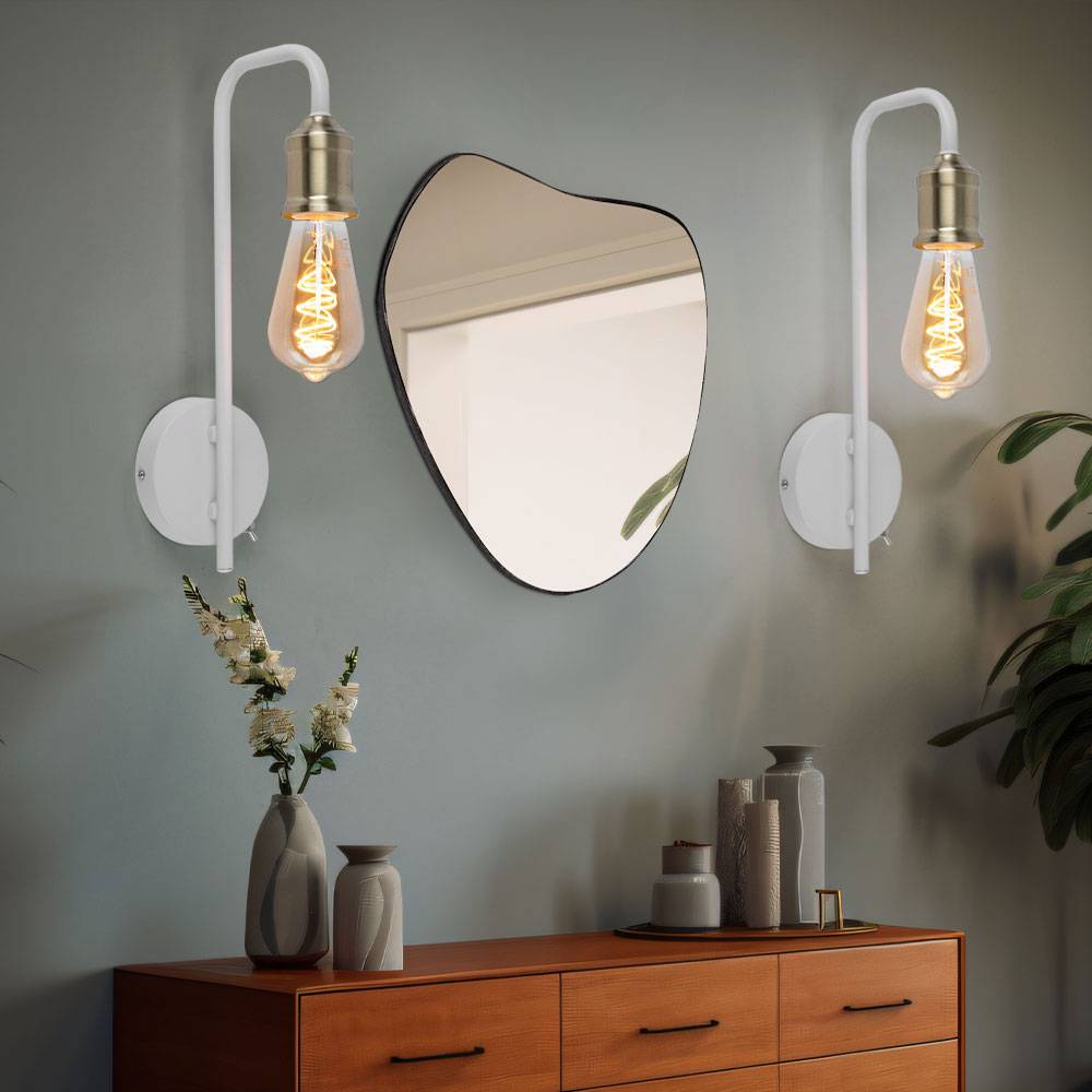 Retro Wand Lampe weiß Wohn Zimmer Messing Leuchte FERNBEDIENUNG im Set inkl. RGB LED Leuchtmittel