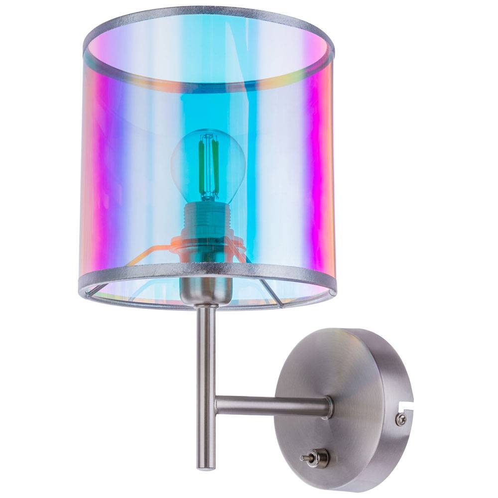 Wandleuchte Wandlampe Flurleuchte Wohnzimmerlampe, Schalter, Metall Kunstestoff, Nickel matt multicolour, BxHxT 15 x 26 x 19 cm