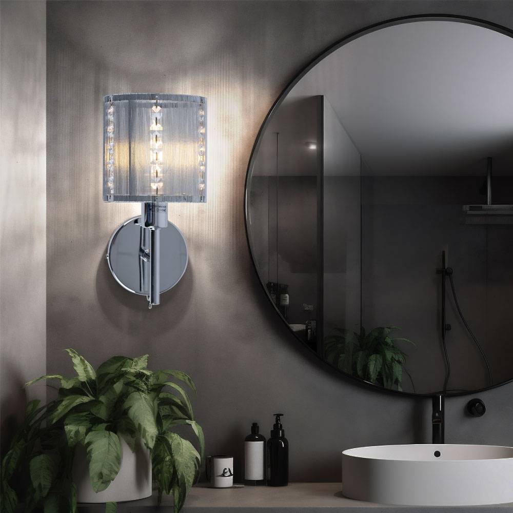 Chrom Wand Leuchte Fernbedienung Wohn Zimmer Kristall Lampe dimmbar im Set inkl. RGB LED Leuchtmittel