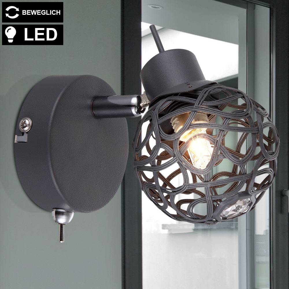 Kristall Wand Lampe Alu Geflecht Strahler Wohn Zimmer Spot schwenkbar im Set inkl. LED Leuchtmittel