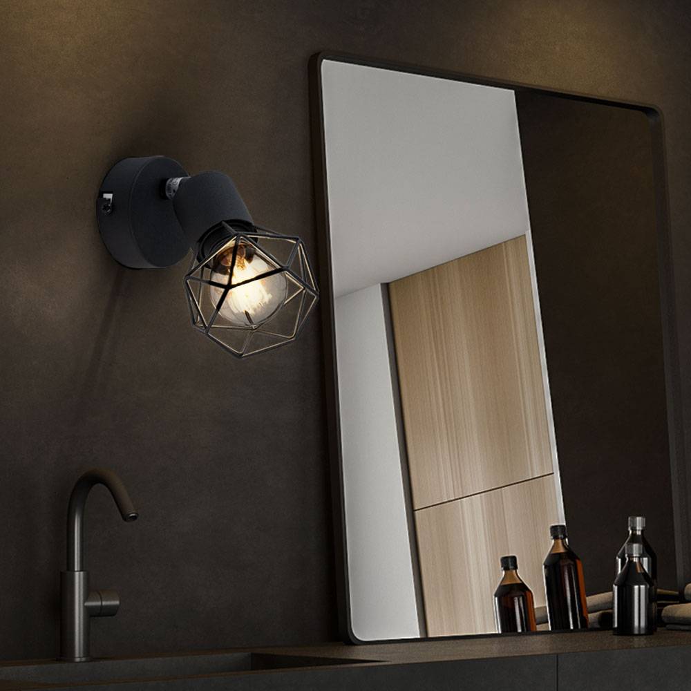 Wand Spot Leuchte Fernbedienung Strahler Käfig Gitter Lampe dimmbar schwarz verstellbar im Set inkl. RGB LED Leuchtmittel