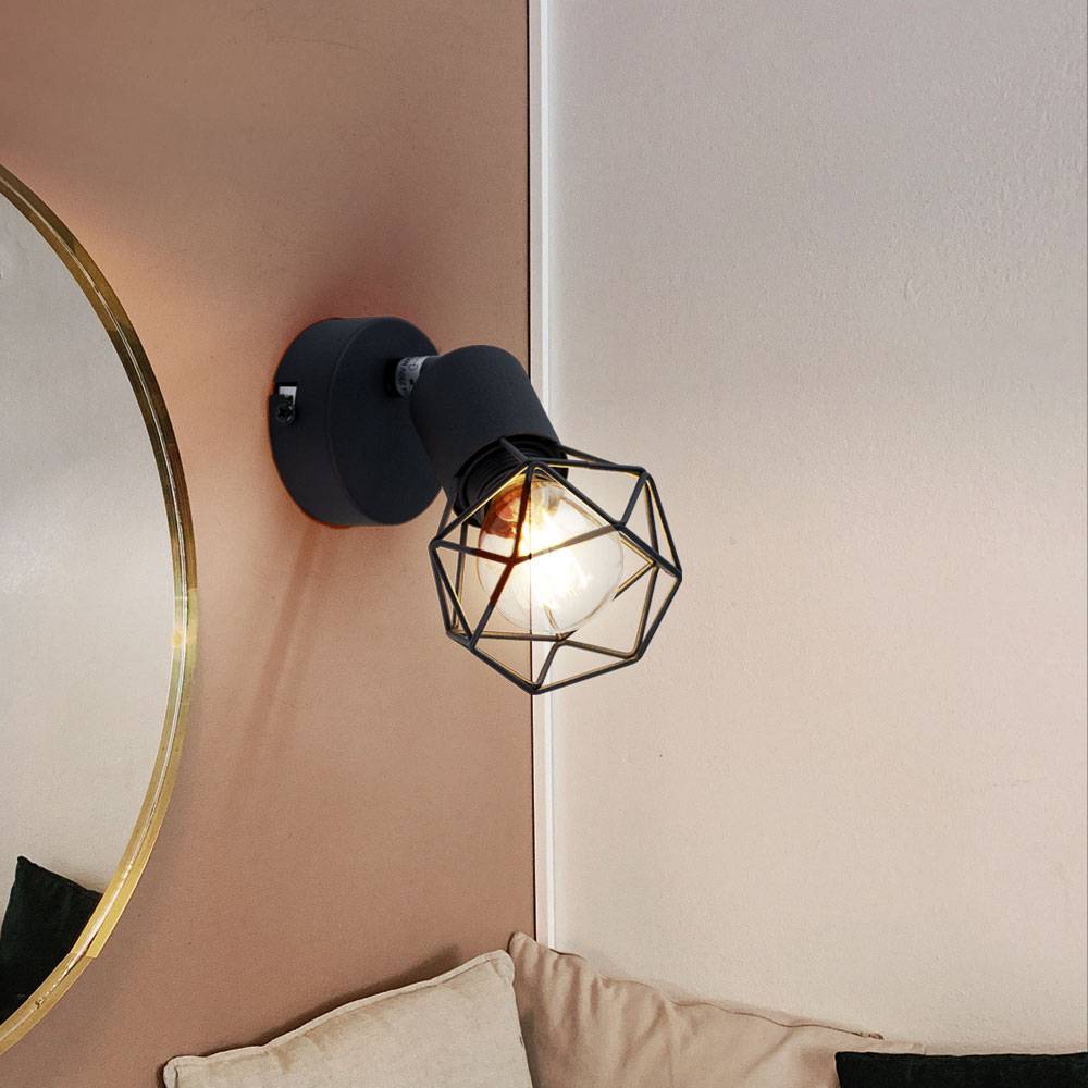 Wand Spot Leuchte Fernbedienung Strahler Käfig Gitter Lampe dimmbar schwarz verstellbar im Set inkl. RGB LED Leuchtmittel