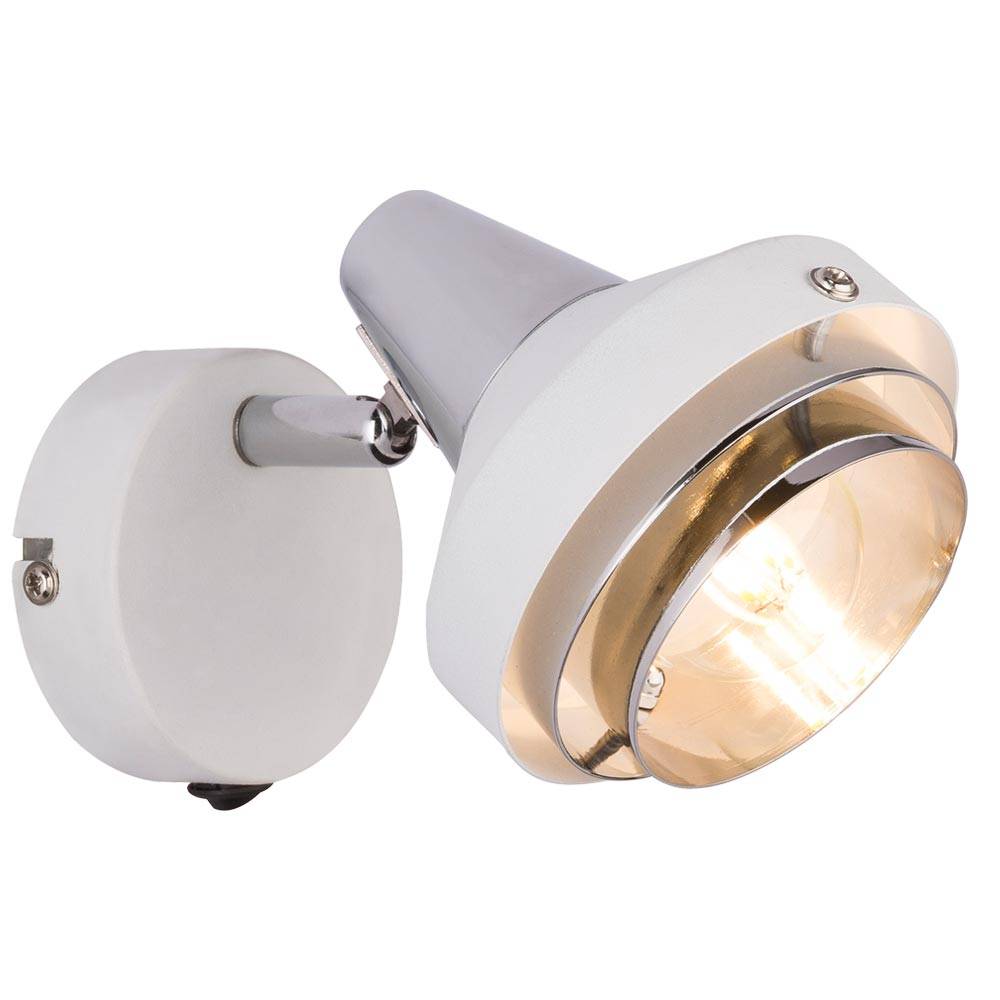 Wandlampe Wandleuchte Spotlampe Spotstrahler Flurleuchte, Spot beweglich Schalter, Metall Chrom, E14 Fassung, BxHxÜ 10x11,5x15cm