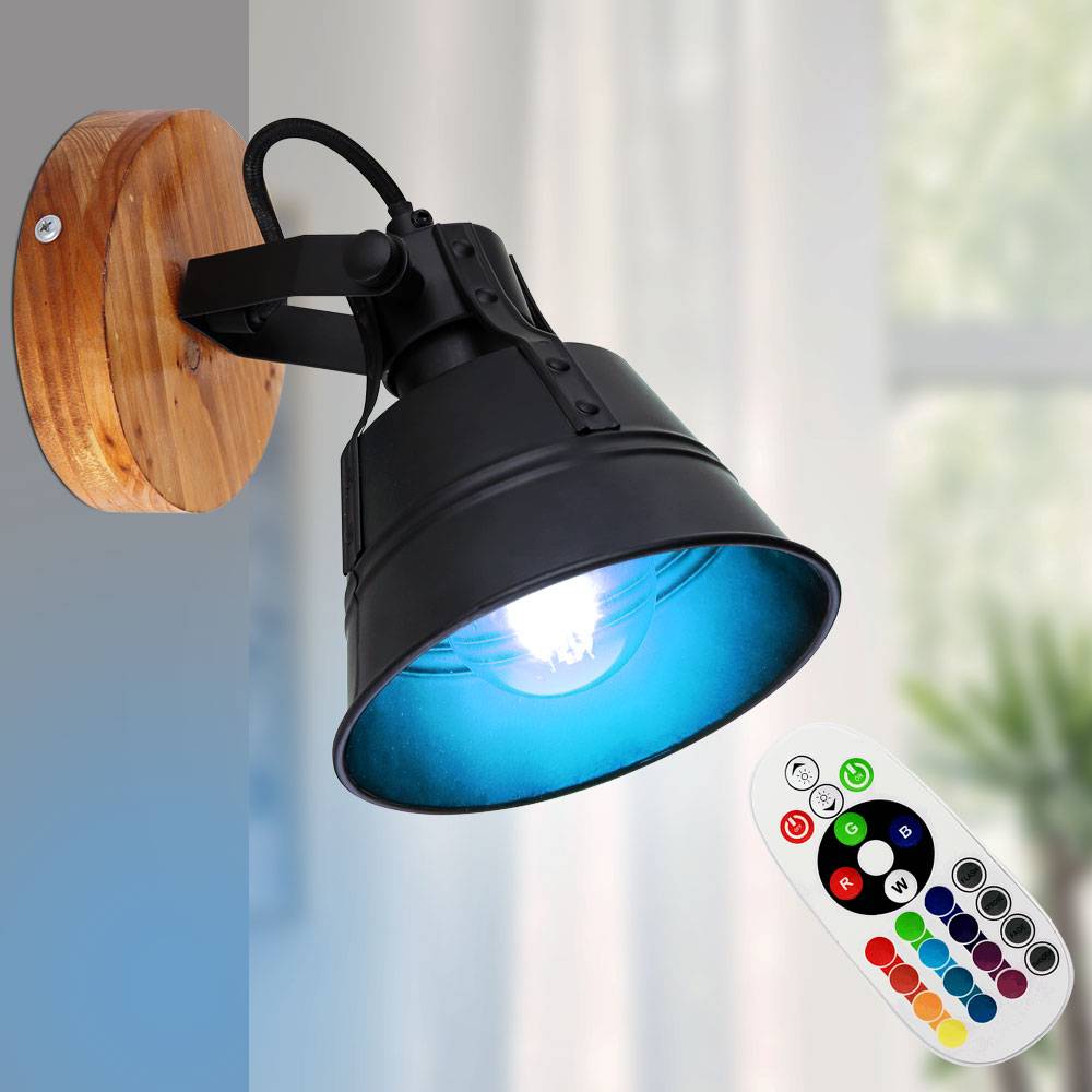 Wand Spot Leuchte Fernbedienung verstellbar Wohn Zimmer Strahler Lampe SCHWARZ dimmbar im Set inkl. RGB LED Leuchtmittel
