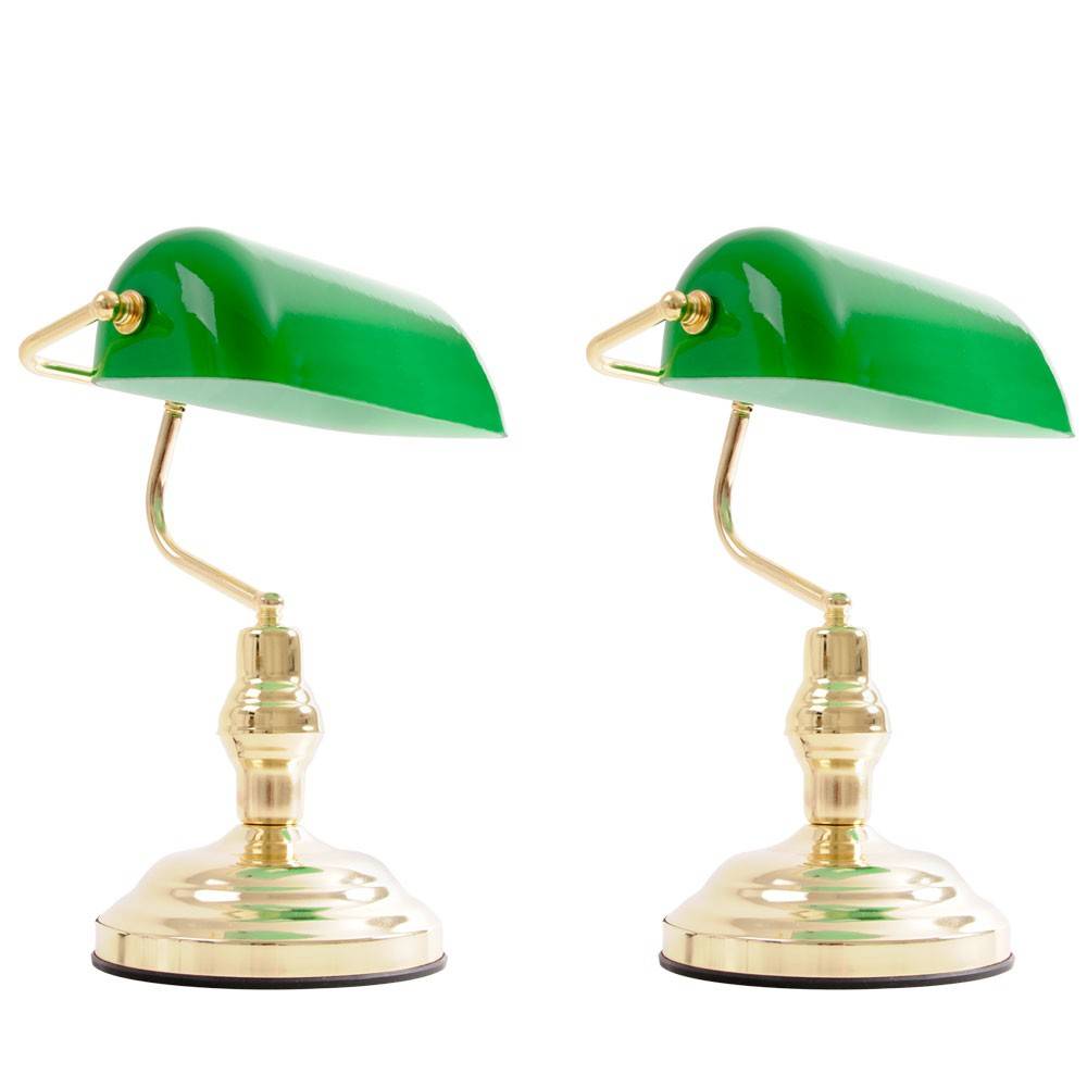 2x Nostalgie Antik Retro Banker Lampe Leuchte Schreibtischlampe Beleuchtung Antique grün