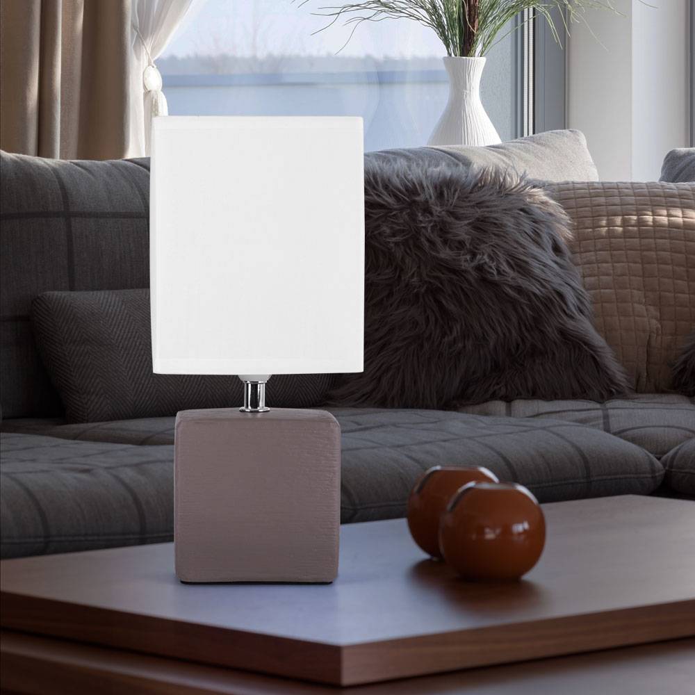 2x Tisch Lampen Schlafzimmer Keramik Textil Schirm Dielen Leuchten braun weiß