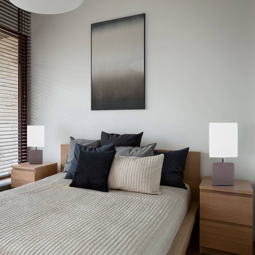 Tisch Leuchte Gästezimmer Keramik braun schaltbar Textil Lampe weiß