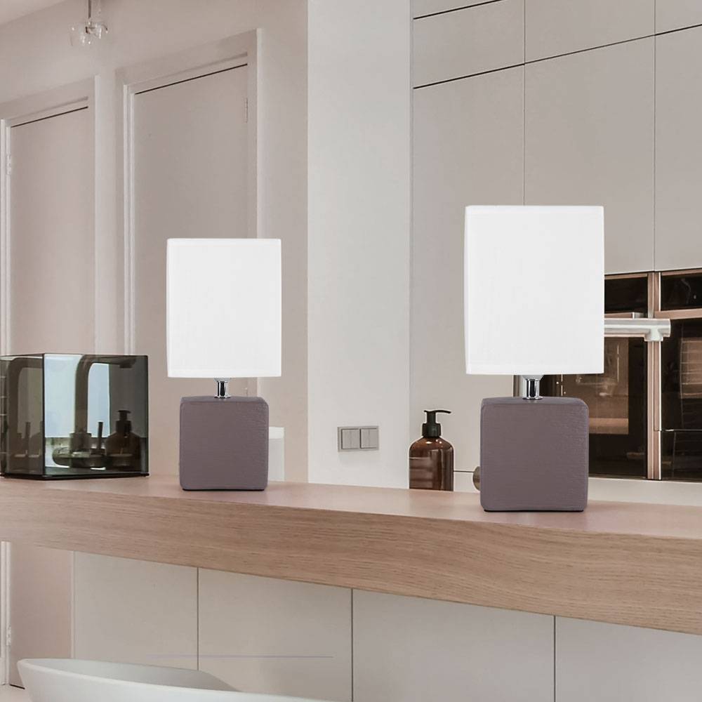 Tisch Leuchte Gästezimmer Keramik braun schaltbar Textil Lampe weiß
