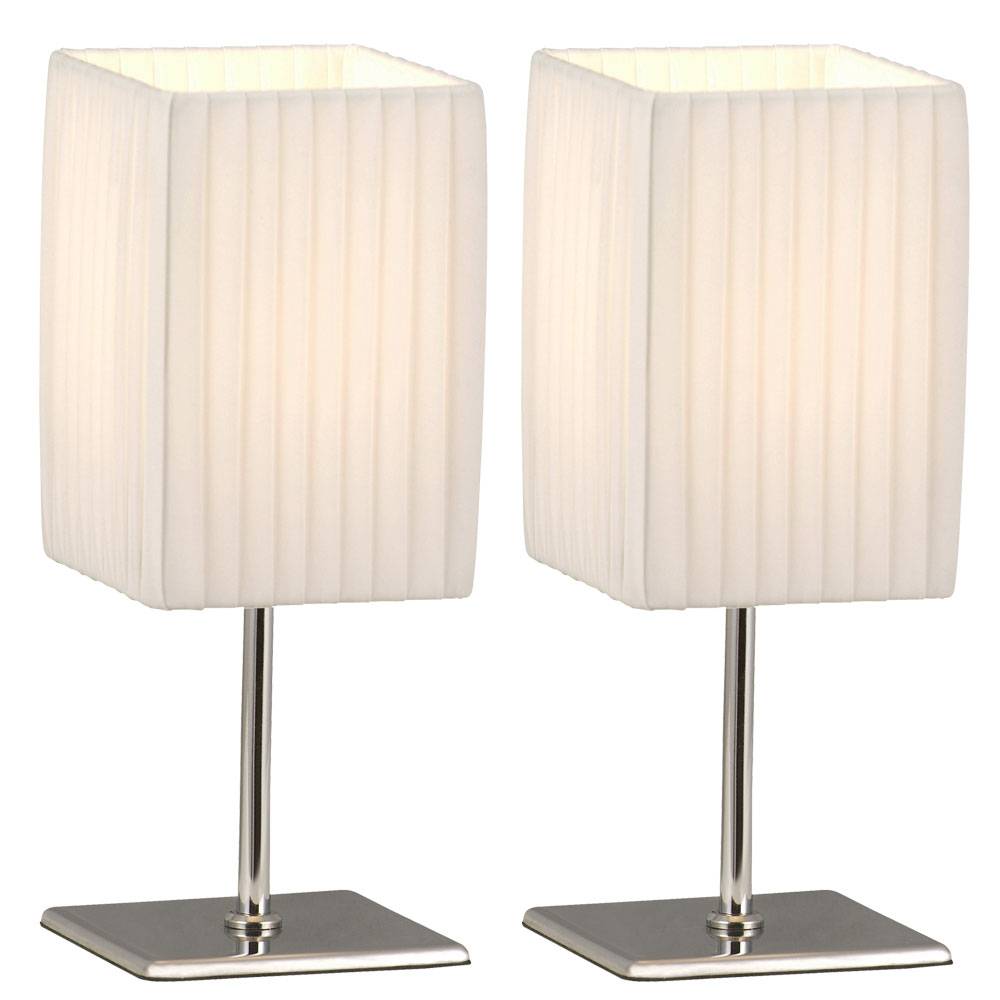 2er Set Tischleuchten schaltbar Nachttischleuchten Textilschirm weiß, 1x E14 max. 40 Watt, LxBxH 10x10x26cm, Wohnzimmer Schlafzimmer
