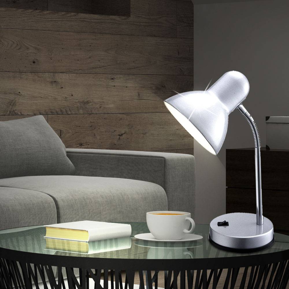 Praktische Tischleuchte Metall Kunststoff silber - BASIC