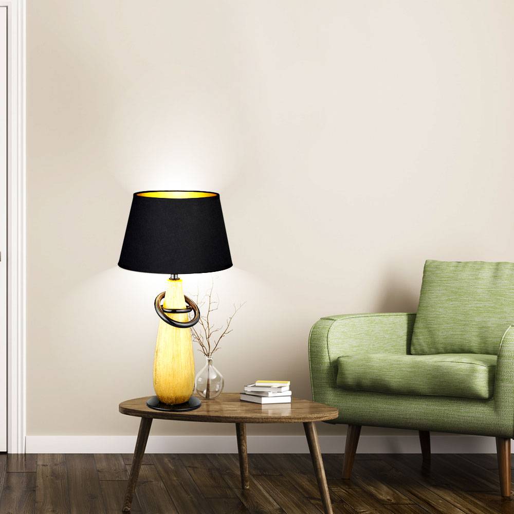 Tischlampe Nachttischleuchte Schlafzimmer Esszimmer Keramik Gold Tischleuchte, Schnurschalter, 1x E14 Fassung, DxH 20x38 cm