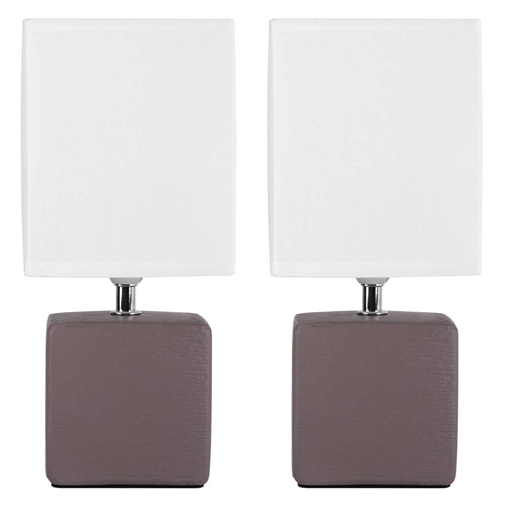 2x Tisch Lampen Schlafzimmer Keramik Textil Schirm Dielen Leuchten braun weiß
